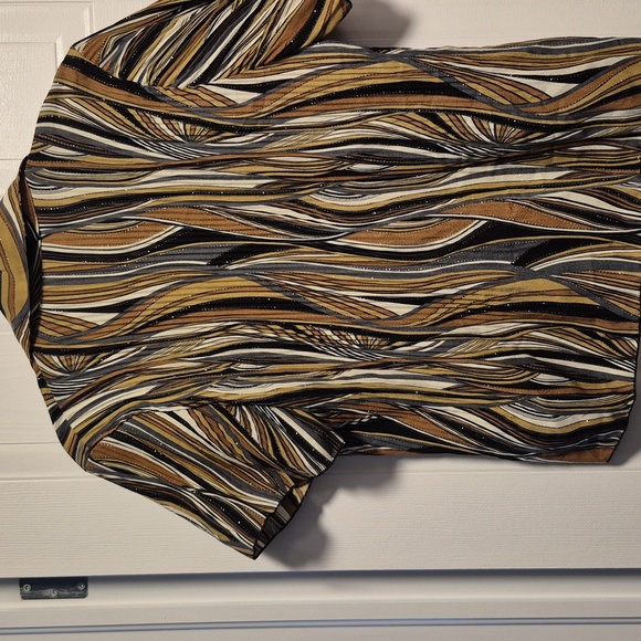 CASA DONNA short sleeve blouse, 35% Linen, button up, cream, browns & black, M. - Picture 4 of 10